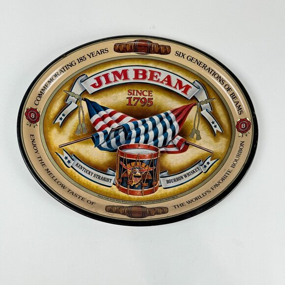 Vintage Jim Beam Metal Tray 1980 Bar Wall Sign Bourbon Whiskey Decor USA - Picture 1 of 9